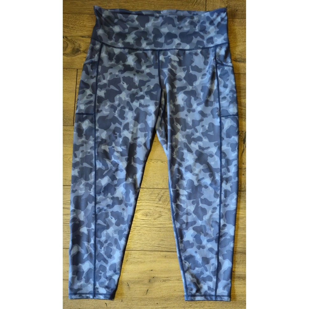 Ideology Gray Camo High Waisted Ankle Length Leggings Pockets Womens Size XL